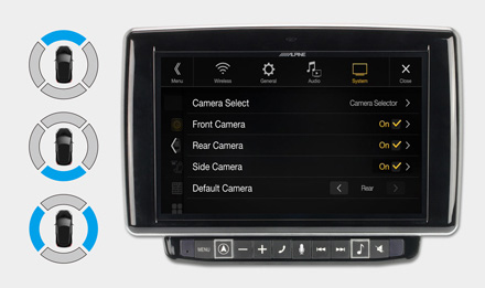 KCX C250MC Connect up to 3 cameras HCE-CS1100 Alpine sivukamera HCE-CS1100 on auton sivulle asennettava kamera. Voidaan asentaa esim. sivupeilin alle tai matkailu- ja pakettiautoissa sivuoven yläpuolelle. Mukana Alpine Direct – RCA -adapteri